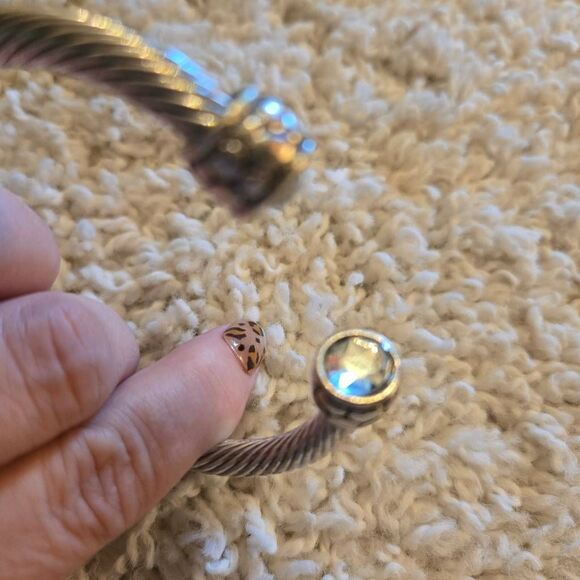 Silver Twisted Cuff Bracelet Rhinestone - Picture 5 of 6